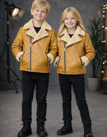 Kids' Unisex Fur-Lined Leather Jacket 5128  - yellow