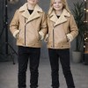 5128 جاكيت جلد ياقة فرو ولادي  - beige