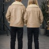 5128 جاكيت جلد ياقة فرو ولادي  - beige