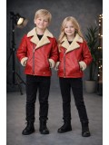 Unisex Kinder Lederjacke mit Fellfutter 5128  - Rot