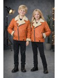 Unisex Kinder Lederjacke mit Fellfutter 5128  - Rosa