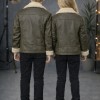 5128 جاكيت جلد ياقة فرو ولادي  - Khaki