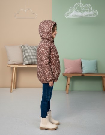Girls' Floral Winter Jacket with Fur Lining 5130  - brown