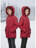 Fur-Lined Winter Parka Jacket for Kids 5138 - red