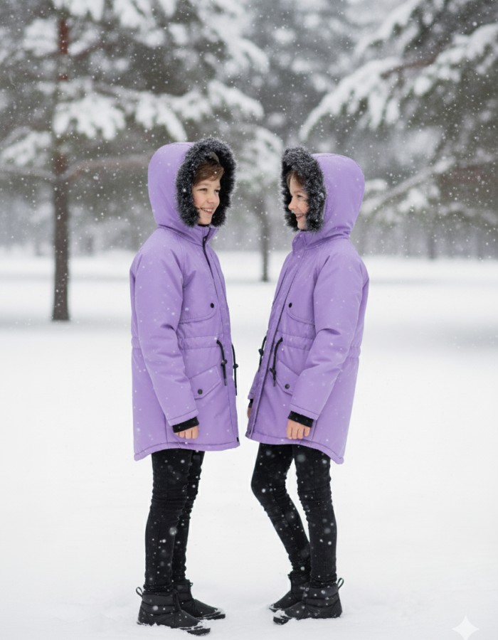 Fur-Lined Winter Parka Jacket for Kids 5138 - purpul