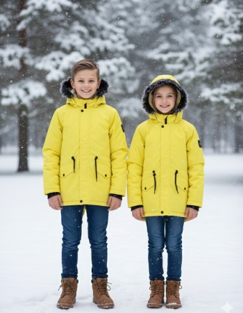Fur-Lined Winter Parka Jacket for Kids 5138 - yellow