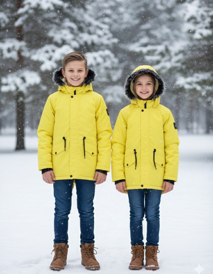 Fur-Lined Winter Parka Jacket for Kids 5138 - yellow