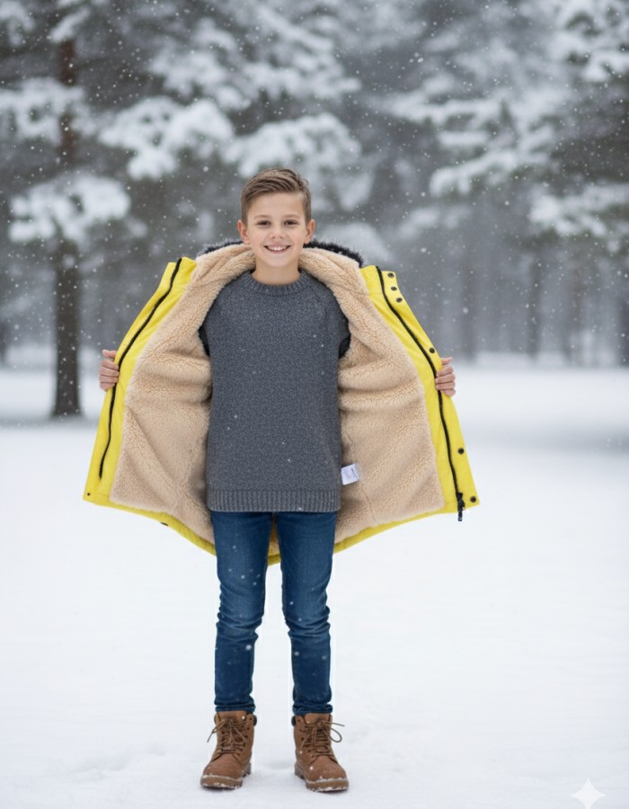 Fur-Lined Winter Parka Jacket for Kids 5138 - yellow