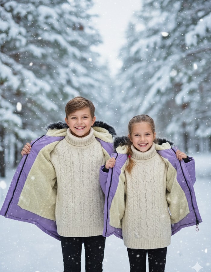 Fur-Lined Winter Parka Jacket for Kids 5138 - purpul
