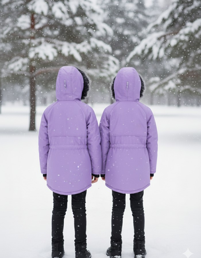 Fur-Lined Winter Parka Jacket for Kids 5138 - purpul