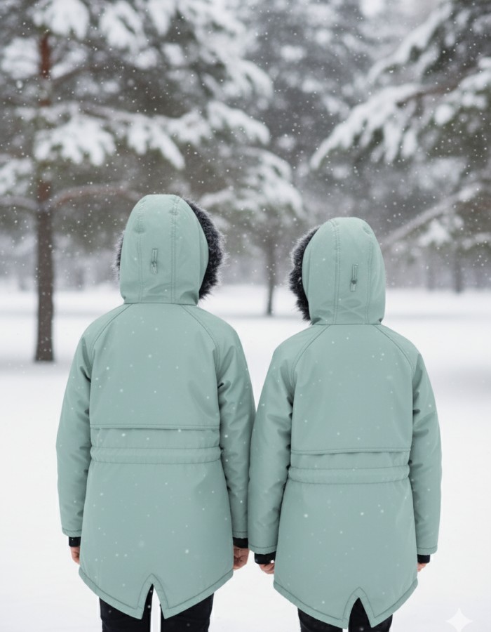 Fur-Lined Winter Parka Jacket for Kids 5138 - mint