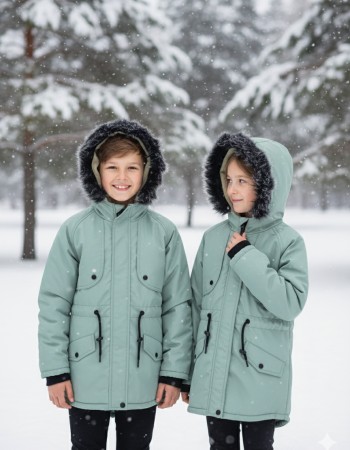 Fur-Lined Winter Parka Jacket for Kids 5138 - mint