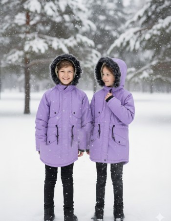 Mit Fell gefütterte Winter-Parka-Jacke für Kinder 5138 - Lila