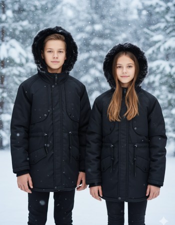 Mit Fell gefütterte Winter-Parka-Jacke für Kinder 5138 - Schwarz