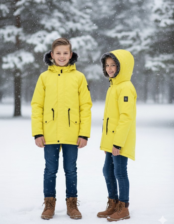 Fur-Lined Winter Parka Jacket for Kids 5138 - yellow