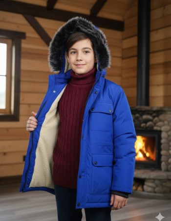 Kids' Sherpa-Lined Winter Parka Jacket 5139  - blue