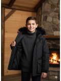 Kids' Sherpa-Lined Winter Parka Jacket 5139  - black