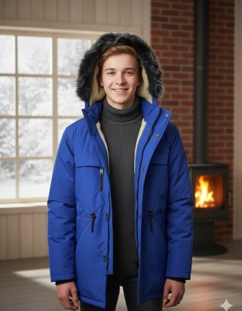 Teens' Sherpa-Lined Winter Parka Jacket 5140 - blue