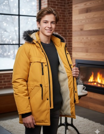 Teens' Sherpa-Lined Winter Parka Jacket 5140 - yellow