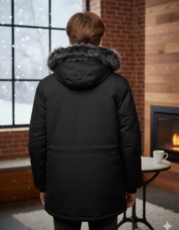 Teens' Sherpa-Lined Winter Parka Jacket 5140 - black
