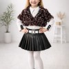 Mädchen 3-teiliges Set Pelzjacke und Lederrock 3503 - Braun