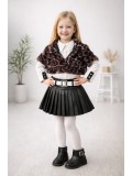 Mädchen 3-teiliges Set Pelzjacke und Lederrock 3503 - Braun
