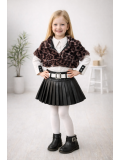 Mädchen 3-teiliges Set Pelzjacke und Lederrock 3503 - Braun