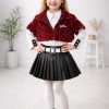 Girls 3-Piece Set Faux Fur Jacket and Leather Skirt 3503 - burgundy