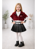 Mädchen 3-teiliges Set Pelzjacke und Lederrock 3503 - Bordeaux