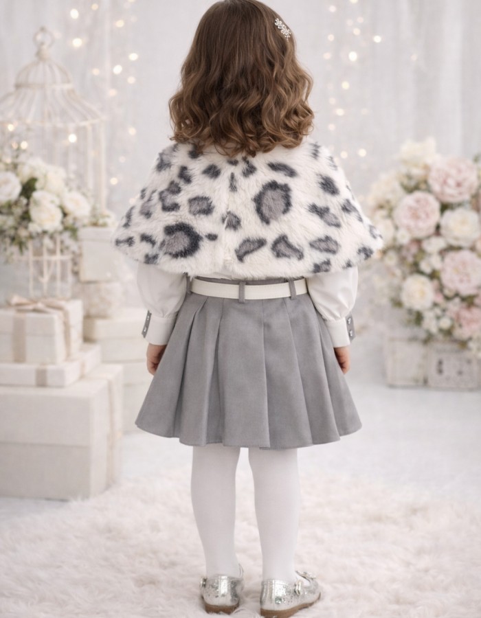 طقم بناتي فرو تنورة 3504 - gray
