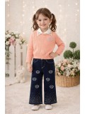 Girls 3-Piece Set Wool Sweater, Shirt, and Wide-Leg Pants 3510 - pink