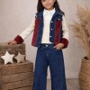 Stylish 3-Piece Girls' Denim Set 3526 - burgundy