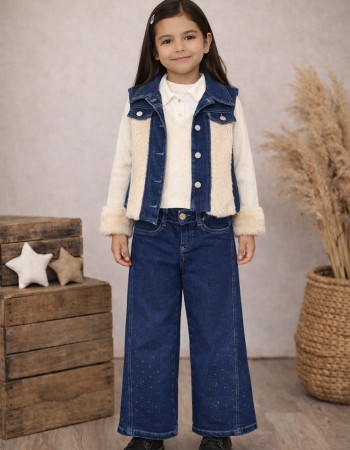 Stylish 3-Piece Girls' Denim Set 3526 - white