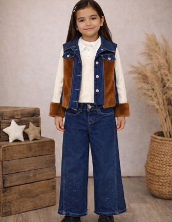 Modisches 3-teiliges Jeans-Set für Mädchen 3526 - Braun