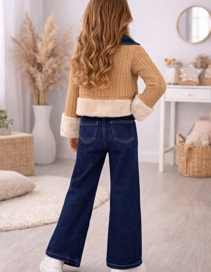 3528 طقم جينز بناتي  - brown
