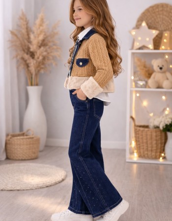 Modisches 3-teiliges Jeans-Set für Mädchen 3528  - Braun