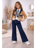 Stylish 3-Piece Girls' Denim Set 3528  - brown