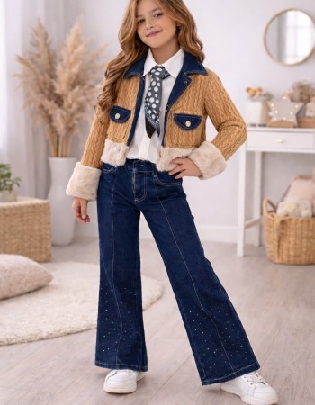 Modisches 3-teiliges Jeans-Set für Mädchen 3528  - Braun