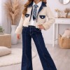 Stylish 3-Piece Girls' Denim Set 3528  - ivory