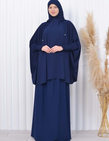 4 Piece Islamic Modest Set / Khimar & Skirt 824 - deep blue