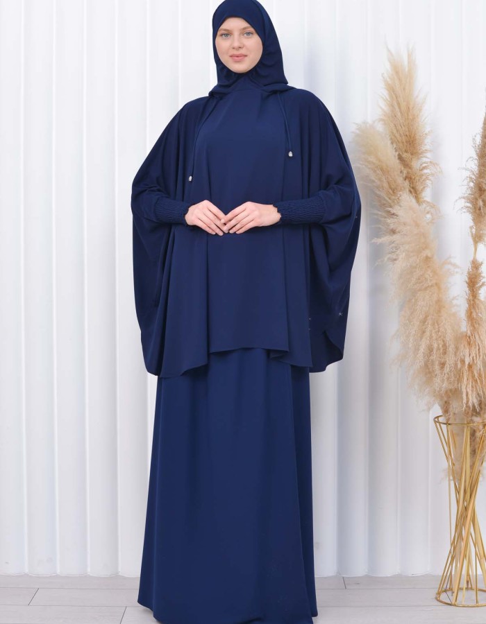 Muslim Hijab Dresses For Women -Standard Size Hooded Veiled Sheet 824 Lacivert
