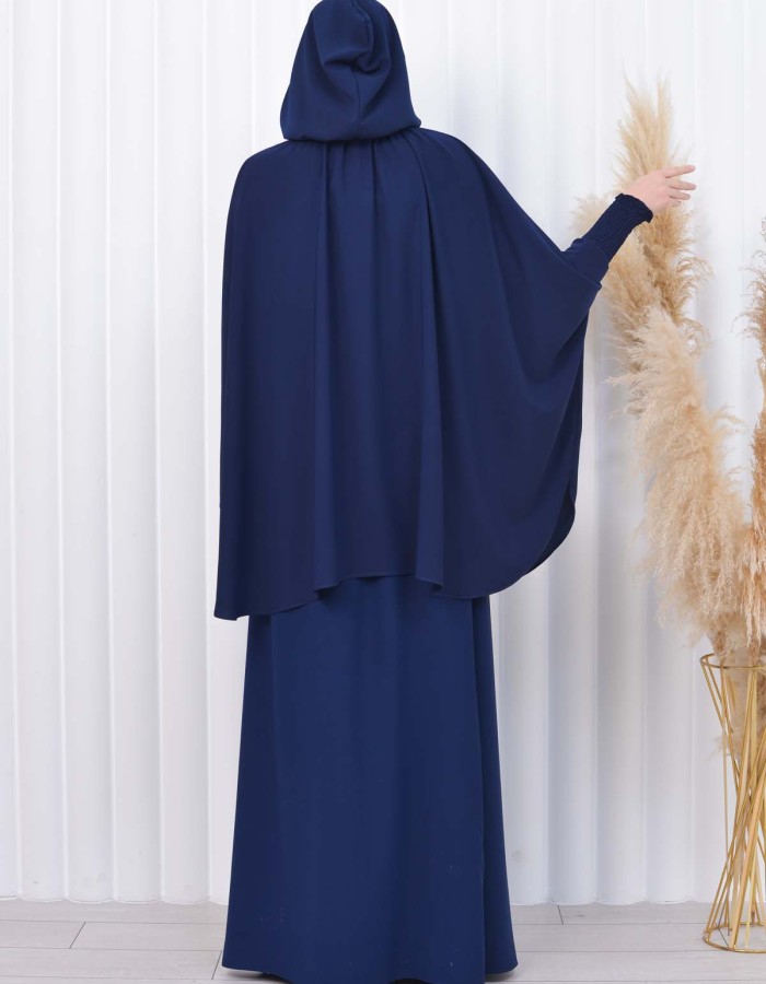 Muslim Hijab Dresses For Women -Standard Size Hooded Veiled Sheet 824 Lacivert