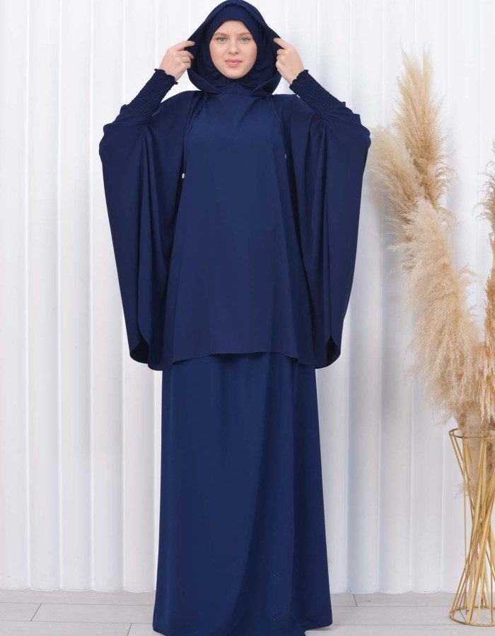 Muslim Hijab Dresses For Women -Standard Size Hooded Veiled Sheet 824 Lacivert