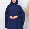 Muslim Hijab Dresses For Women -Standard Size Hooded Veiled Sheet 824 Lacivert