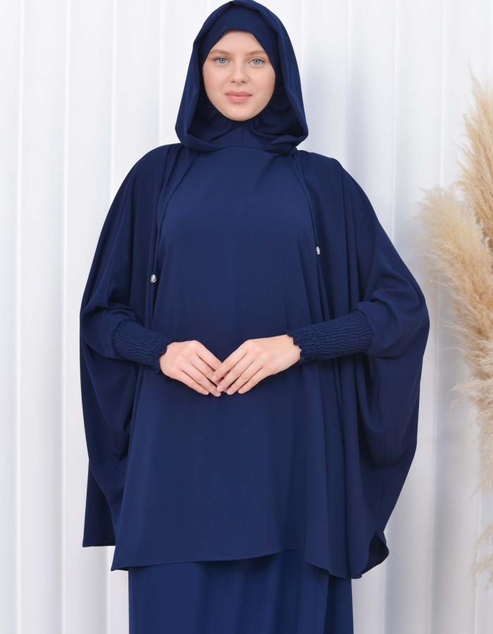 Muslim Hijab Dresses For Women -Standard Size Hooded Veiled Sheet 824 Lacivert