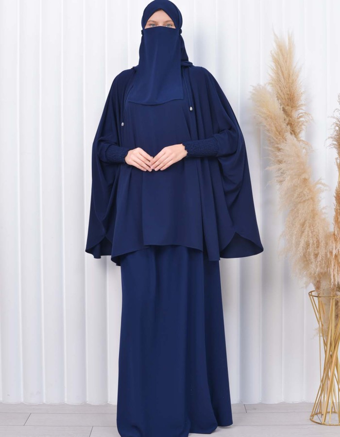 Muslim Hijab Dresses For Women -Standard Size Hooded Veiled Sheet 824 Lacivert