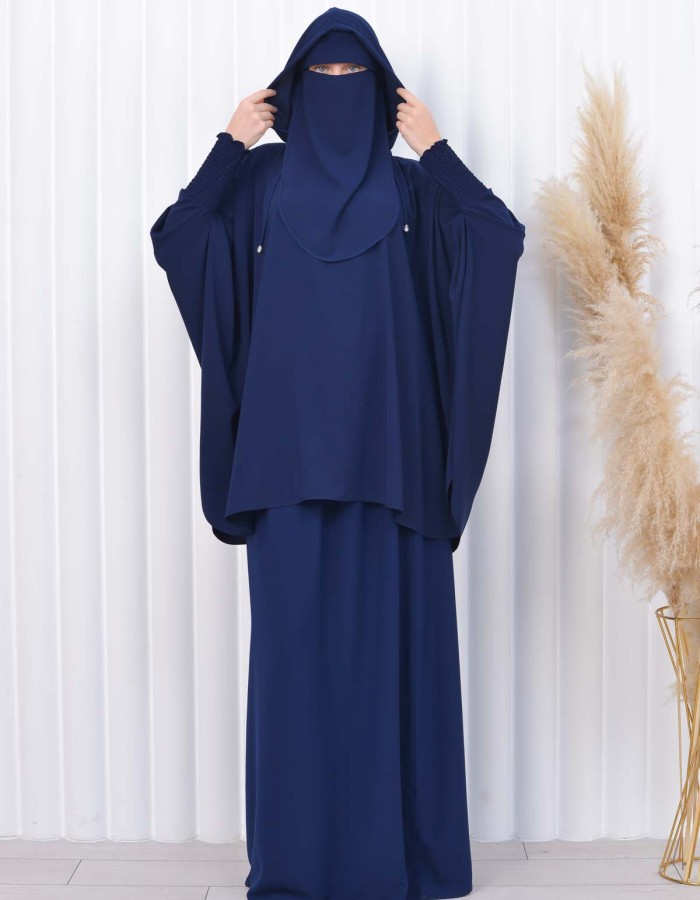 Muslim Hijab Dresses For Women -Standard Size Hooded Veiled Sheet 824 Lacivert
