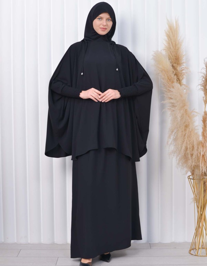 Muslim Hijab Dresses For Women -Standard Size Hooded Veiled Sheet 824 - black