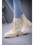 Leather Lace-Up Combat Boots with Lug Sole 6319 - beige