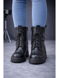 Leather Lace-Up Combat Boots with Lug Sole 6319 - black